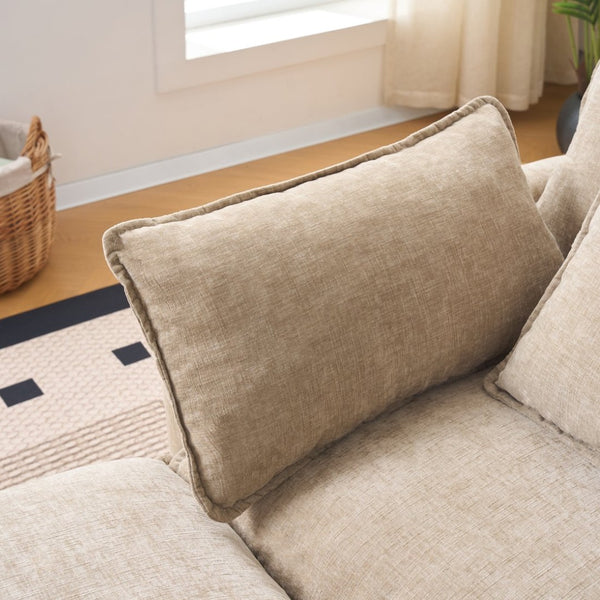 English Elm Beige Chenille Sectional Sofa with Modular Ottoman for Living Room or Studio Coffee W2603S00002