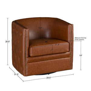 English Elm Capstone Tufted Barrel Swivel Chair with Brown Faux Leather, Bronze Nailhead Accents & Foam Comfort B035118605
