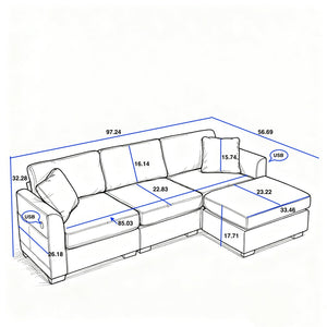 English Elm Modern Chenille L-shaped Sectional with Usb Charging Ottoman Storage Living Room Couch Green W2120S00017