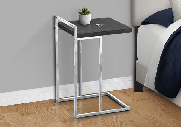 English Elm Accent Table - Stylish C-Shaped Design For Small Spaces, Grey Laminate Top & Chrome Metal Base B2710P219376