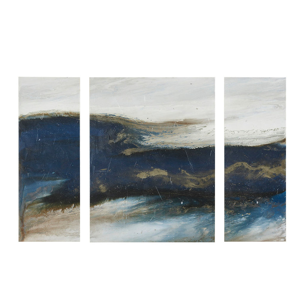 JLA Home INK+IVY - Triptych Coastal Wave 3-Piece Canvas Art Set — Navy Taupe White Abstract Gel-Coated Panels, Ready to Hang II95C-0061