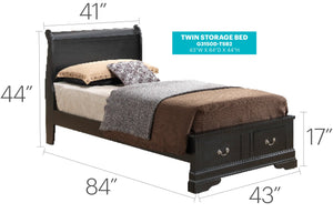 English Elm Elegant Black Twin Storage Bed - Stylish Design With Under-Bed Organization For Small Spaces B078S00351