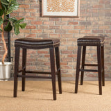 Christopher Knight Home® - Noble House - Rosalie Brown Leather Saddle Stool (Set of 2)