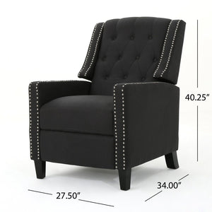 English Elm Classic Club Chair in Dark Grey Fabric with Birch Legs and Push Back Recline 61371.00