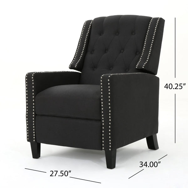 English Elm Classic Club Chair in Dark Grey Fabric with Birch Legs and Push Back Recline 61371.00