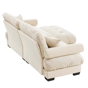 English Elm Over Size Modern Two-Seater Sofa With Ottoman - Luxurious Velvet, Bolster Armrests, Cream Comfort W714S01069-GIGA