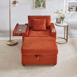 English Elm Comfortable Chenille Chaise Lounge Chair with Usb Port Ottoman Storage Living Room W3705P349926