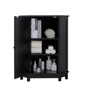 English Elm Black Triangle Corner Bathroom Cabinet with Adjustable Shelves, Modern MDF Storage Organizer, 70lb Capacity, Space-Saving Design N725P172615B