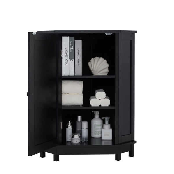 English Elm Black Triangle Corner Bathroom Cabinet with Adjustable Shelves, Modern MDF Storage Organizer, 70lb Capacity, Space-Saving Design N725P172615B