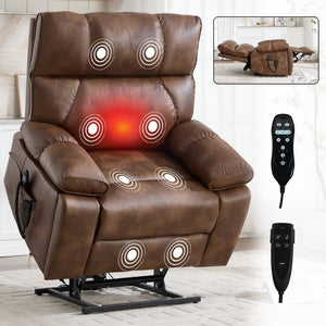 English Elm Brown Leatheraire Power Lift Recliner Dual Motor Massage Heat Heavy Duty 350 Lb W1803P340282