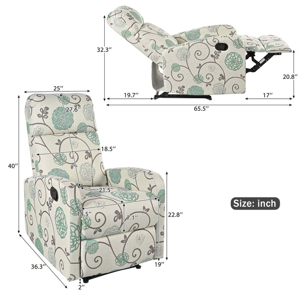 English Elm Christopher Knight Home® - Modern Recliner Plush Manual Recliner Chair with Ergonomic Support, 3-Position Backrest, Durable Fabric Comfort Beige+Blue N763P256491C