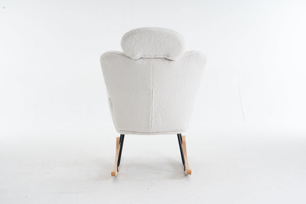 English Elm 055-teddy Plush Fabric Nursery Glider with High Back Support and Modern Rocking Base W527P228306