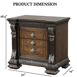 English Elm Ornate Silver Molding Nightstand with Usb Charging Dovetail Drawers Bedroom Storage Espresso B2741P435895