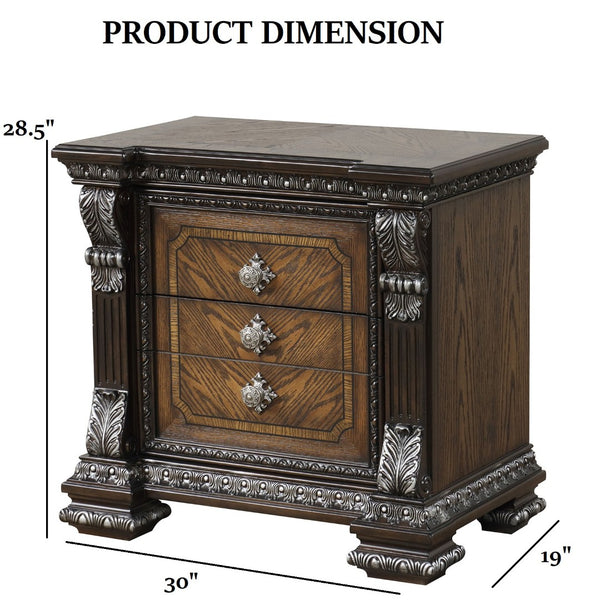 English Elm Ornate Silver Molding Nightstand with Usb Charging Dovetail Drawers Bedroom Storage Espresso B2741P435895