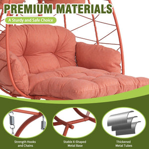English Elm 2 Person Wicker Hanging Egg Chair with Stand Padded Swing for Patio Garden T5880P500222