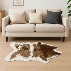 HomeRoots 4' X 5' Faux Fur Animal Print Washable Area Rug - Luxurious, Soft, and Stylish for Any Room Decor Brown/White 294238