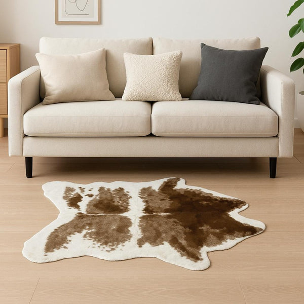 HomeRoots 4' X 5' Faux Fur Animal Print Washable Area Rug - Luxurious, Soft, and Stylish for Any Room Decor Brown/White 294238