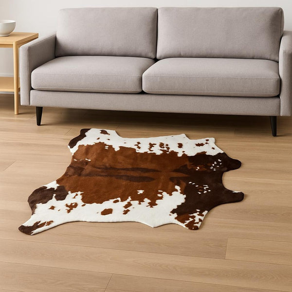 HomeRoots 4' X 5' Faux Fur Animal Print Washable Area Rug - Luxurious, Soft, and Stylish for Any Room Decor Brownsville Chocolate/White 294239