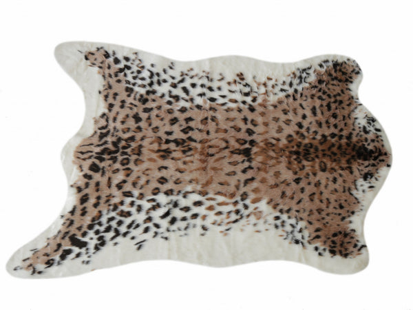 Homeroots 4' X 5' Ivory Black And Brown Faux Fur Leopard Print Area Rug  Faux Fur 294241