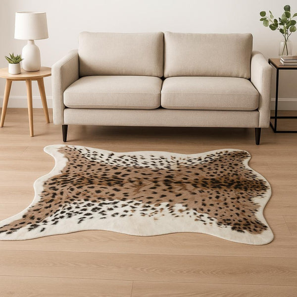 HomeRoots 4' X 5' Faux Fur Animal Print Area Rug – Stylish, Washable, Soft, Hypoallergenic for Busy Homes 294241