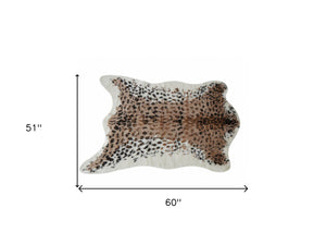 Homeroots 4' X 5' Ivory Black And Brown Faux Fur Leopard Print Area Rug  Faux Fur 294241