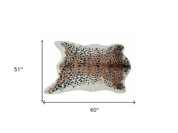 Homeroots 4' X 5' Ivory Black And Brown Faux Fur Leopard Print Area Rug  Faux Fur 294241