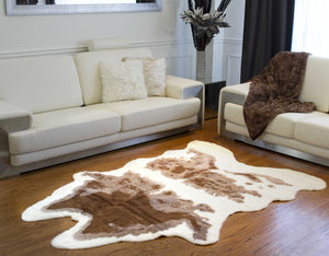 Homeroots 4' X 5' Brown And Ivory Faux Cowhide Animal Print Printed Area Rug  Faux Cowhide 294243