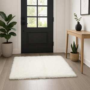 HomeRoots 3'' Off White Faux Fur Shag Area Rug - Luxurious Texture for Cozy Spaces and Stylish Decor 3' X 5' 294254
