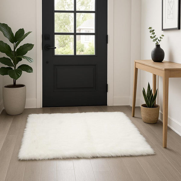 HomeRoots 3'' Off White Faux Fur Shag Area Rug - Luxurious Texture for Cozy Spaces and Stylish Decor 3' X 5' 294254