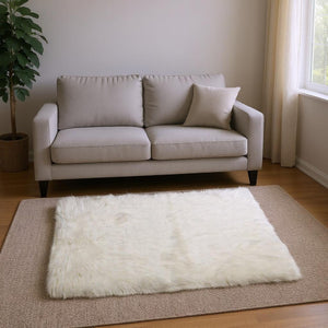 HomeRoots 3'' Off White Faux Fur Shag Area Rug - Luxurious Texture for Cozy Spaces and Stylish Decor 5' X 8' 294255