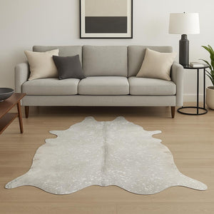 HomeRoots 6' X 7' Luxurious Cowhide Print Area Rug - Soft, Textured Beauty for Modern and Rustic Interiors Grey/Silver 294256