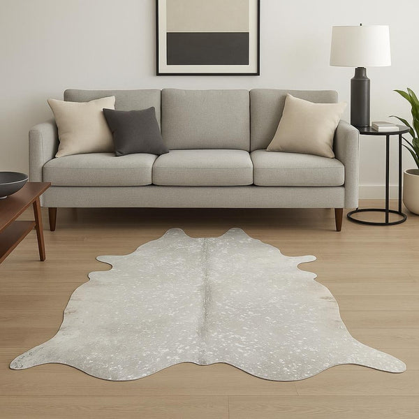 HomeRoots 6' X 7' Luxurious Cowhide Print Area Rug - Soft, Textured Beauty for Modern and Rustic Interiors Grey/Silver 294256