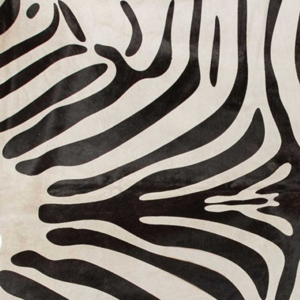HomeRoots 6' X 7' Black Cowhide Area Rug – Premium Authentic Hide for Modern Spaces, Adds Warmth and Style Zebra Black On Off-White 294258