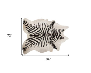 HomeRoots 6' X 7' Black Cowhide Area Rug – Premium Authentic Hide for Modern Spaces, Adds Warmth and Style Zebra Black On Off-White 294258