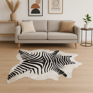 HomeRoots 6' X 7' Black Cowhide Area Rug – Premium Authentic Hide for Modern Spaces, Adds Warmth and Style Zebra Black On Off-White 294258