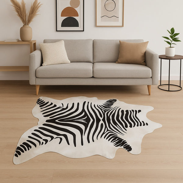 HomeRoots 6' X 7' Black Cowhide Area Rug – Premium Authentic Hide for Modern Spaces, Adds Warmth and Style Zebra Black On Off-White 294258