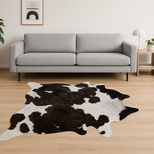 HomeRoots 6' X 7' Cowhide Print Area Rug - Contemporary Brown and Black Design for Modern Living Spaces Tricolor 294259