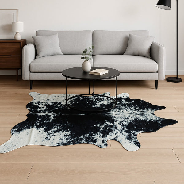 HomeRoots 6' Handmade Black and White Cowhide Area Rug - Unique Animal Print for Modern Décor & Durability 294260