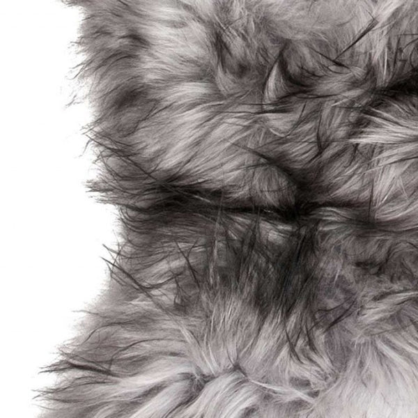 HomeRoots Metallic Silver Animal Print Sheepskin Rug - Unique Handcrafted Accent for Luxurious Interiors 294261