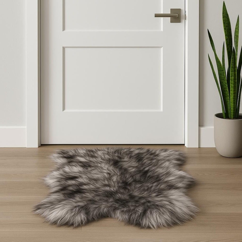 HomeRoots Metallic Silver Animal Print Sheepskin Rug - Unique Handcrafted Accent for Luxurious Interiors 294261