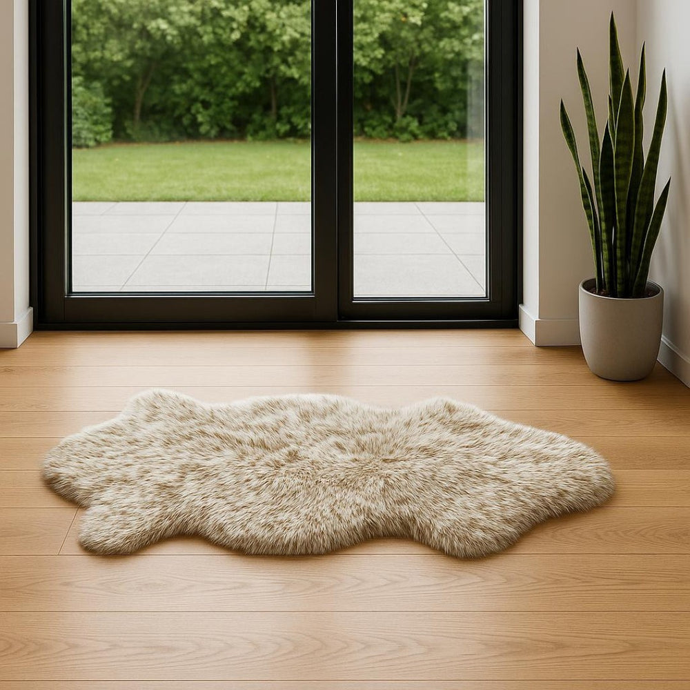 HomeRoots Gradient Chocolate Animal Print Sheepskin Area Rug - Luxurious, Unique Comfort for Modern Homes 294269