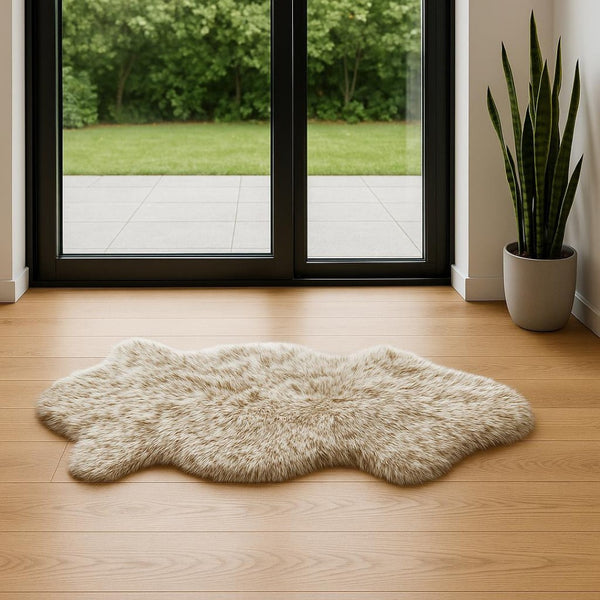HomeRoots Gradient Chocolate Animal Print Sheepskin Area Rug - Luxurious, Unique Comfort for Modern Homes 294269