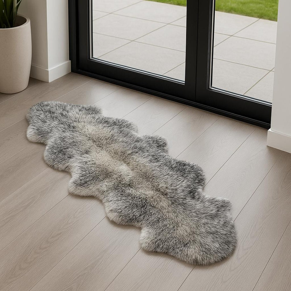 HomeRoots Gradient Grey Animal Print Sheepskin Rug - Luxurious, Handcrafted Accent for Stylish Home Décor 294270