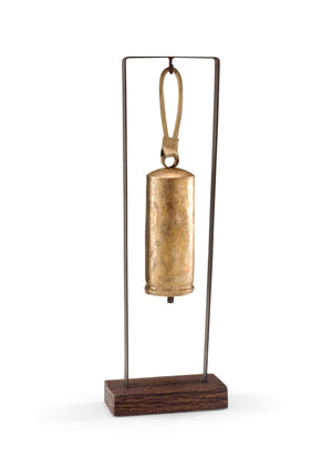 Wildwood Bells Large Decorative Brass Bell With Patina Wood Yoke & Iron Suspension For Rustic Entryway Accent 294276