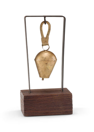 Wildwood Bells Small Patinated Brass Bell On Wood & Iron Mount — Rustic Entryway Accent, Handcrafted Charm 294277