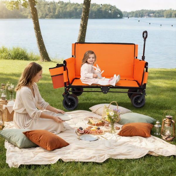 English Elm 3-in-1 Convertible Folding Wagon with 500lb Steel Frame and All-terrain Swivel Wheels Orange W2932P390463