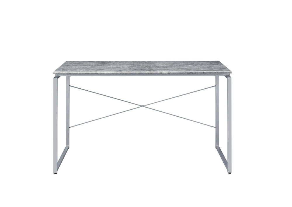 English Elm Jurgen Industrial Faux Concrete Writing Desk with Silver Metal Sled Base, Modern Office Table 48" B2726P282410