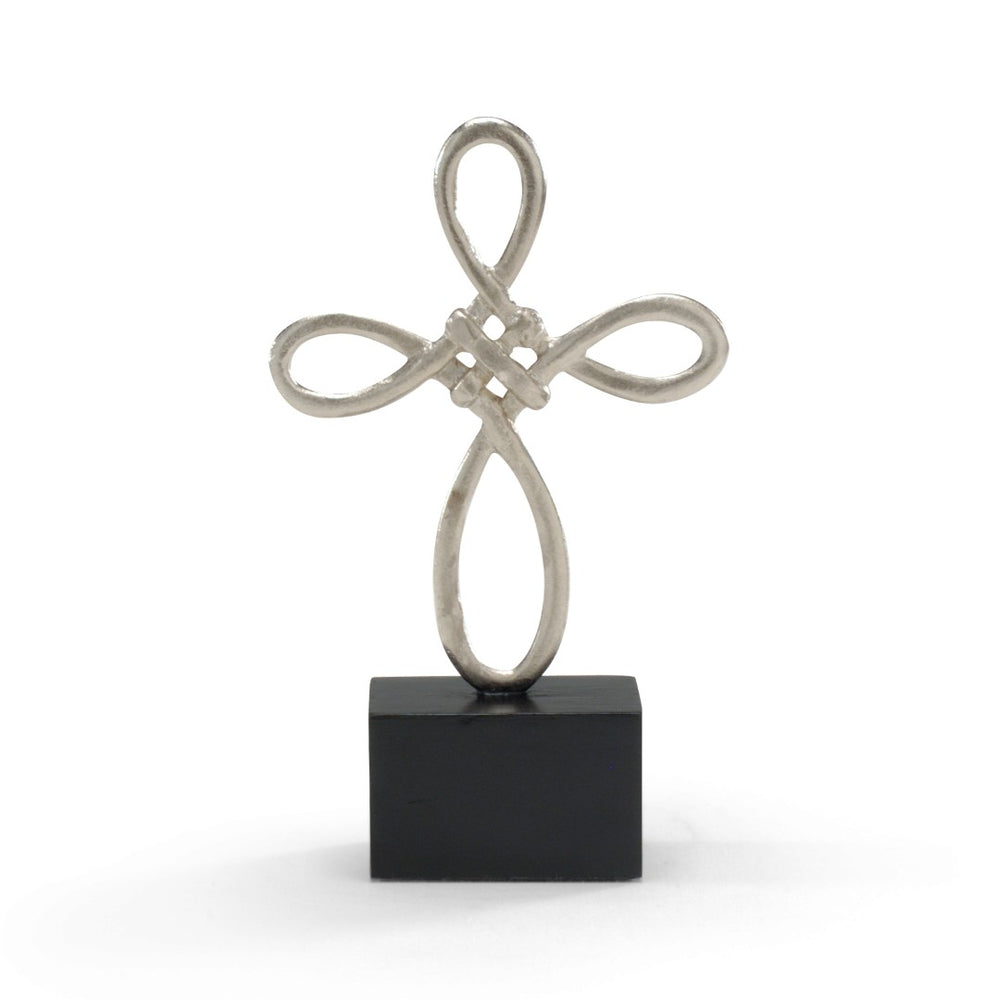 Wildwood Celtic Rounded Cross On Wood Plinth — 11" Alloy Decorative Mantel Accent, Durable Keepsake Decor 294297