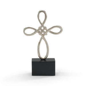 Wildwood Celtic Rounded Cross On Wood Plinth — 11" Alloy Decorative Mantel Accent, Durable Keepsake Decor 294297