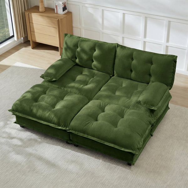 English Elm 77" Chenille Cloud Sofa Modular Sectional with Ottomans Deep Seat Lattice Cushions Green W714S01721